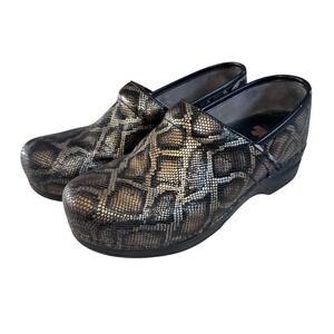Dansko Professional Clogs Bronze Black Snakeskin Cheetah Leopard Womens 39/8.5-9